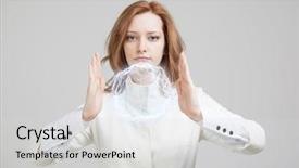  Presentation with magical - Slide set consisting of fireball - woman with glowing magical energy background and a light gray colored foreground