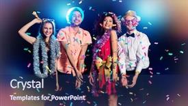  Presentation with black couple having fun - PPT theme having firecracker - group of cheerful friends having background and a navy blue colored foreground