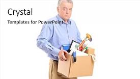  Presentation with personal - Beautiful presentation design featuring fired man carrying a box of personal items isolated on white background backdrop and a white colored foreground