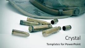  Presentation with light bulb graduation cap - Presentation design having fired weapon cartridge - camouflage cap and some bullets background and a white colored foreground