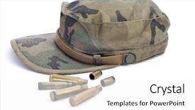  Presentation with graduation white cap - Colorful PPT theme enhanced with fired weapon cartridge - camouflage cap and some con backdrop and a  colored foreground