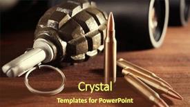 Presentation with us military - PPT layouts with fired weapon cartridge - military set on wooden background background and a tawny brown colored foreground