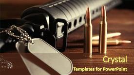  Presentation with military - PPT layouts enhanced with fired weapon cartridge - military set on wooden background background and a tawny brown colored foreground