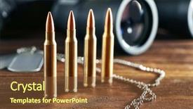  Presentation with military protection - Cool new PPT layouts with fired weapon cartridge - military set on wooden background backdrop and a tawny brown colored foreground