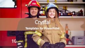  Presentation with fire women - Slide set with firefighing - image of firefighters women background and a coral colored foreground