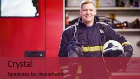  Presentation with fire truck - Audience pleasing presentation theme consisting of firefighing - photo of happy male firefighter backdrop and a red colored foreground