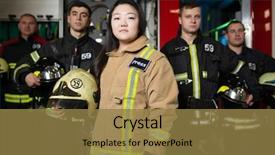  Presentation with firefighters - Colorful slides enhanced with firefighing - portrait of four young male backdrop and a coral colored foreground