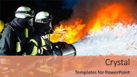  Presentation with firefighter - Amazing PPT theme having firefighter - firemen extinguishing a large backdrop and a coral colored foreground