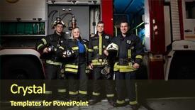  Presentation with fire truck - Slides having firefighter - fulllength image three fire men background and a tawny brown colored foreground