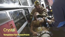  Presentation with ambulance emt - Beautiful theme featuring firefighter and emt doctor helping backdrop and a tawny brown colored foreground