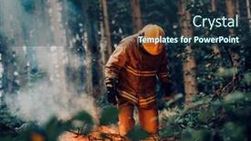  Presentation with fire service - PPT theme having firefighter-at-job-firefighter background and a tawny brown colored foreground