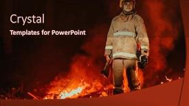  Presentation with firefighter - Presentation theme having firefighter-at-job-firefighter background and a wine colored foreground