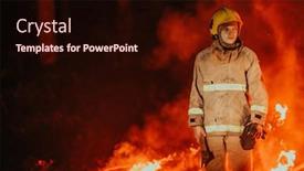  Presentation with fire service - Presentation theme featuring firefighter-at-job-firefighter background and a wine colored foreground
