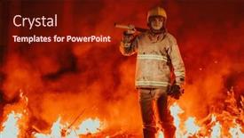  Presentation with firefighter - Slide set enhanced with firefighter-at-job-firefighter background and a tawny brown colored foreground