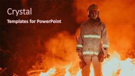  Presentation with fire service - Presentation theme having firefighter-at-job-firefighter background and a wine colored foreground