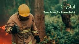  Presentation with fire service - Presentation theme with firefighter-at-job-firefighter background and a ocean colored foreground