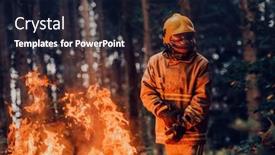  Presentation with fire service - PPT theme with firefighter-at-job-firefighter background and a wine colored foreground