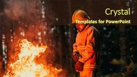  Presentation with fire service - Slide set consisting of firefighter-at-job-firefighter background and a tawny brown colored foreground