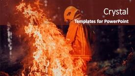 Presentation with fire service - PPT theme having firefighter-at-job-firefighter background and a tawny brown colored foreground
