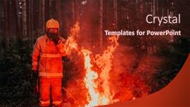  Presentation with fire service - Presentation theme enhanced with firefighter-at-job-firefighter background and a tawny brown colored foreground