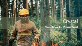  Presentation with fire service - PPT theme having firefighter-at-job-firefighter background and a gray colored foreground