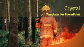  Presentation with fire service - PPT theme having firefighter-at-job-firefighter background and a  colored foreground