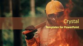  Presentation with fire service - Slide set featuring firefighter-at-job-firefighter background and a tawny brown colored foreground