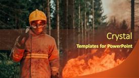  Presentation with forest fire - PPT theme having firefighter-at-job-firefighter background and a tawny brown colored foreground