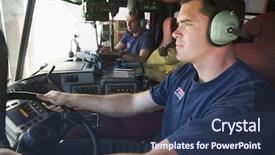  Presentation with fire truck - Slides having firefighter driving a fire engine background and a ocean colored foreground
