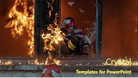  Presentation with building fire - Presentation theme enhanced with firefighter-hero-carrying-baby-girl background and a tawny brown colored foreground