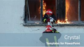  Presentation with building fire - Presentation theme having firefighter-hero-carrying-baby-girl background and a teal colored foreground
