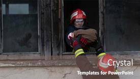  Presentation with baby girl - PPT layouts having firefighter-hero-carrying-baby-girl background and a violet colored foreground