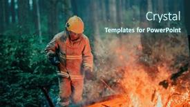  Presentation with fire rescue - Presentation design featuring firefighter-hero-in-action-danger background and a  colored foreground