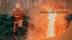  Presentation with fire rescue - Presentation theme having firefighter-hero-in-action-danger background and a coral colored foreground