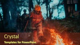  Presentation with fire rescue - Presentation theme with firefighter-hero-in-action-danger background and a tawny brown colored foreground