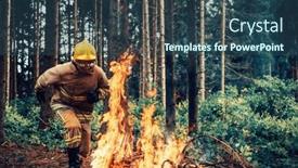 Presentation with fire rescue - PPT theme featuring firefighter-hero-in-action-danger background and a ocean colored foreground