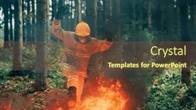  Presentation with fire rescue - Presentation theme with firefighter-hero-in-action-danger background and a tawny brown colored foreground