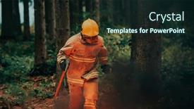  Presentation with fire rescue - PPT theme featuring firefighter-hero-in-action-danger background and a wine colored foreground