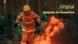  Presentation with fire rescue - PPT layouts having firefighter-hero-in-action-danger background and a tawny brown colored foreground