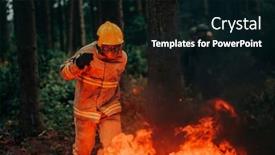  Presentation with fire rescue - Theme with firefighter-hero-in-action-danger background and a black colored foreground