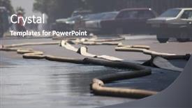  Presentation with city street - Theme having firefighter ladder - fire hoses stretching across background and a  colored foreground