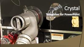  Presentation with fire truck - Beautiful slide deck featuring firefighter ladder - fire truck hose connectors backdrop and a dark gray colored foreground