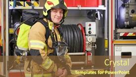  Presentation with firefighter - Slide set consisting of firefighter-on-duty-portrait background and a tawny brown colored foreground
