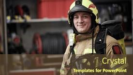  Presentation with firefighter - Presentation theme having firefighter-on-duty-portrait background and a tawny brown colored foreground
