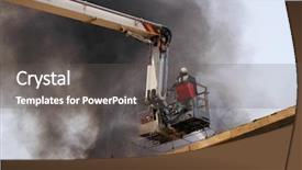  Presentation with firefighter - Amazing PPT theme having firefighter on the firetruck boom backdrop and a  colored foreground