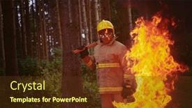  Presentation with firefighter - Audience pleasing presentation design consisting of firefighter-portrait-on-authentic-fire backdrop and a tawny brown colored foreground