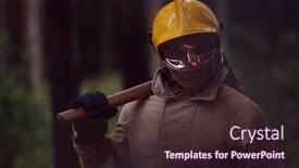  Presentation with firefighter - Presentation design enhanced with firefighter-portrait-on-authentic-fire background and a wine colored foreground