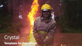  Presentation with forest fire - Presentation theme having firefighter-portrait-on-authentic-fire background and a tawny brown colored foreground