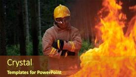  Presentation with firefighter - Audience pleasing presentation theme consisting of firefighter-portrait-on-authentic-fire backdrop and a tawny brown colored foreground