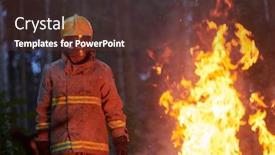  Presentation with forest fire - Amazing PPT layouts having firefighter-portrait-on-authentic-fire backdrop and a tawny brown colored foreground